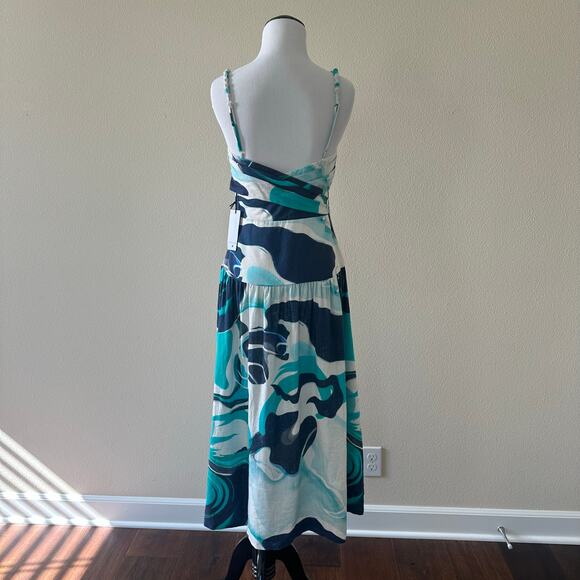 Christian Lacroix Linen Cotton Blue Organic Pattern Summer Midi Dress XS NWT - Picture 3 of 10